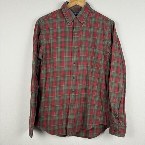 Polo Ralph Lauren Custom Fit Plaid Flannel Button Up Shirt Size Medium Red Green - Picture 2 of 5
